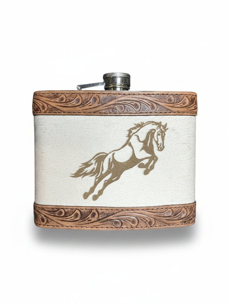 Handcrafted Cowhide Tooled Leather 32oz Flask